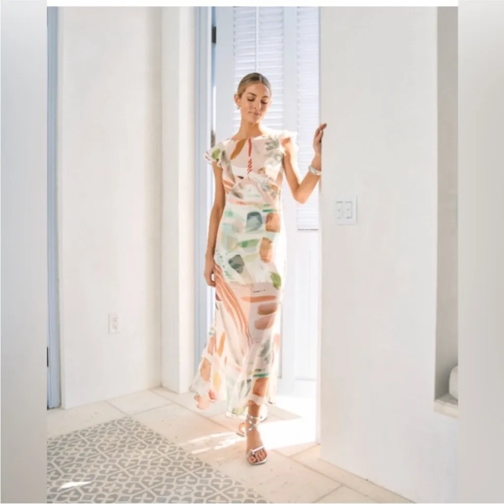 Antonio Melani M.G Style Mal Paint Streak Envelope Neckline Cap Sleeve Dress NWT - Image 3