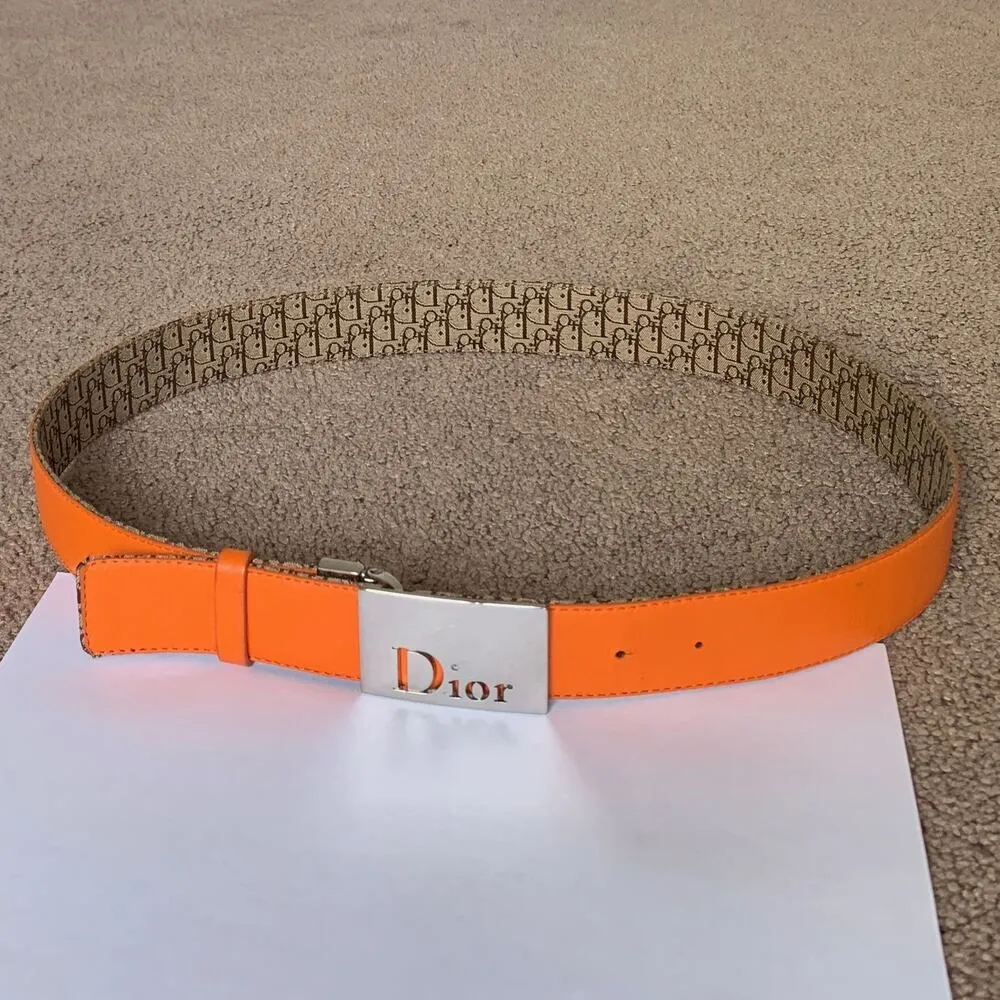 D1015 Dior women's 90 cm 36 inch reversible trotter and orange leather belt - Image 2