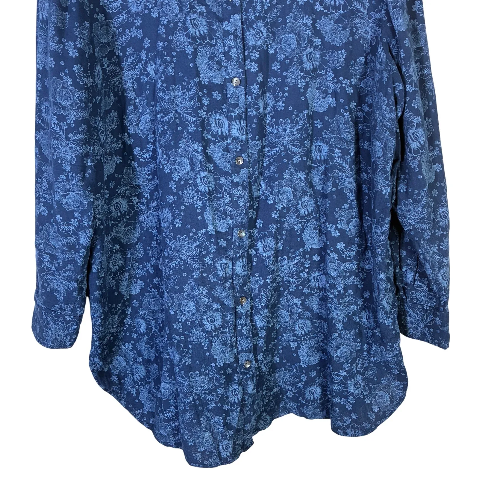 Pure Jill 100% Cotton Floral Button Down Tunic Top Womens XL Blue Coastal - Image 4