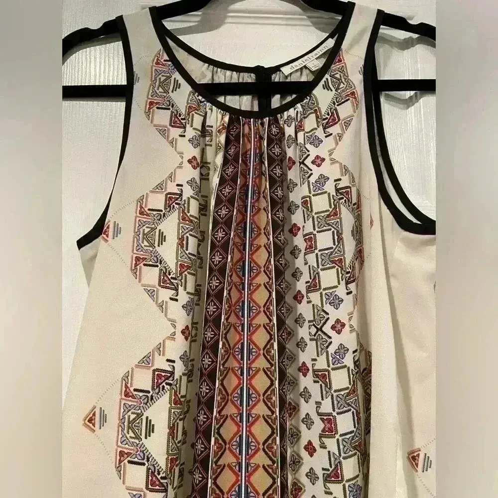 Daniel Rainn Flowy Layered Earth Tone Aztec Print Sleeveles Blouse Button Size S - Image 7