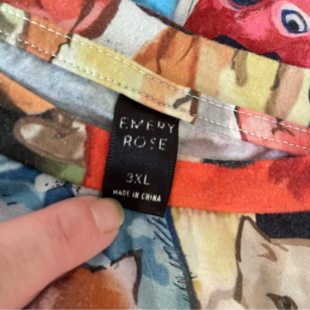 Emery Rose Cat T Shirt Colorful Graphic Tee Top Catlady Trapeze Size 3 XL - Image 5