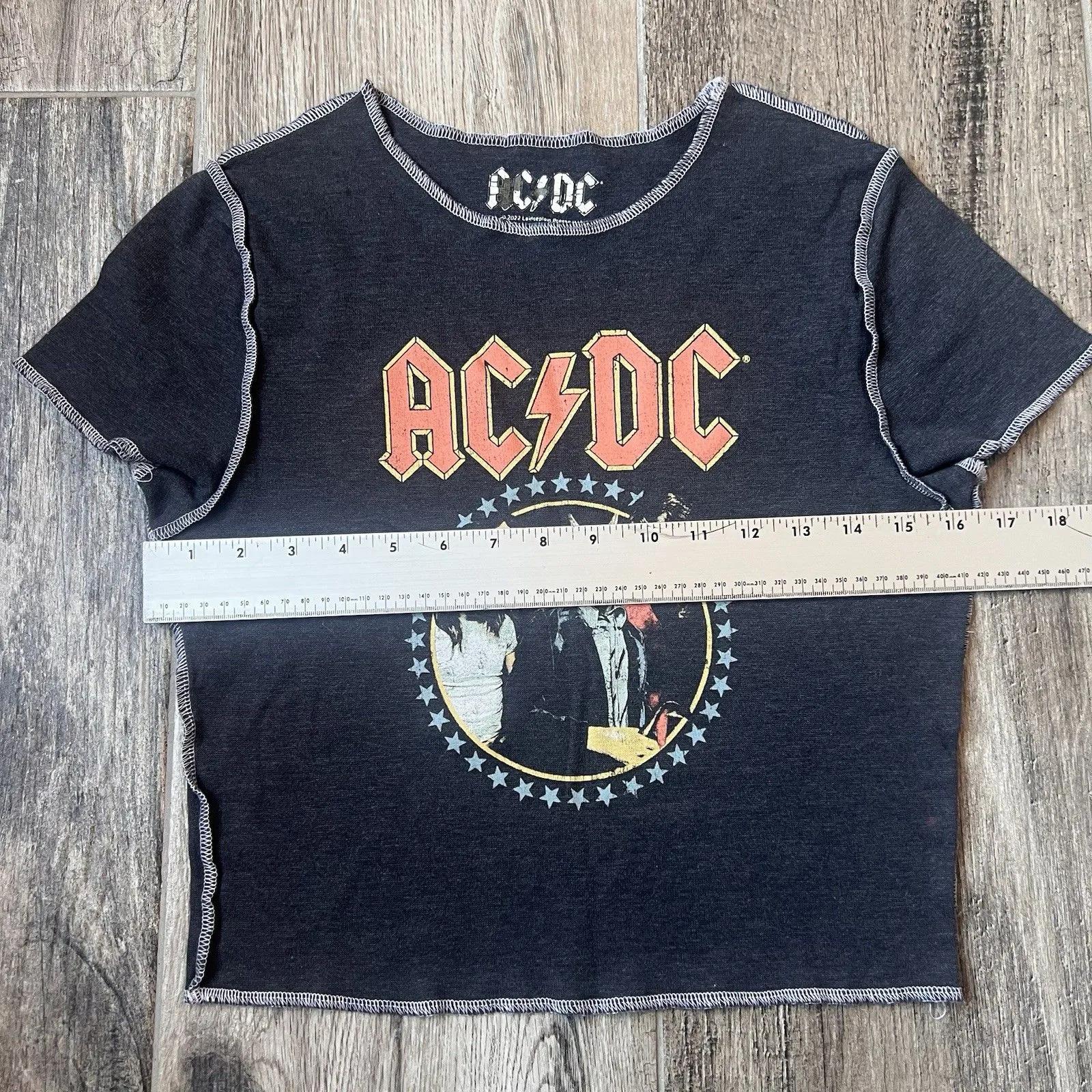 AC/DC Charcoal Grey Graphic Rock Band Baby Tee T Shirt Vintage American Tour #88 Gray Size undefined - Image 7