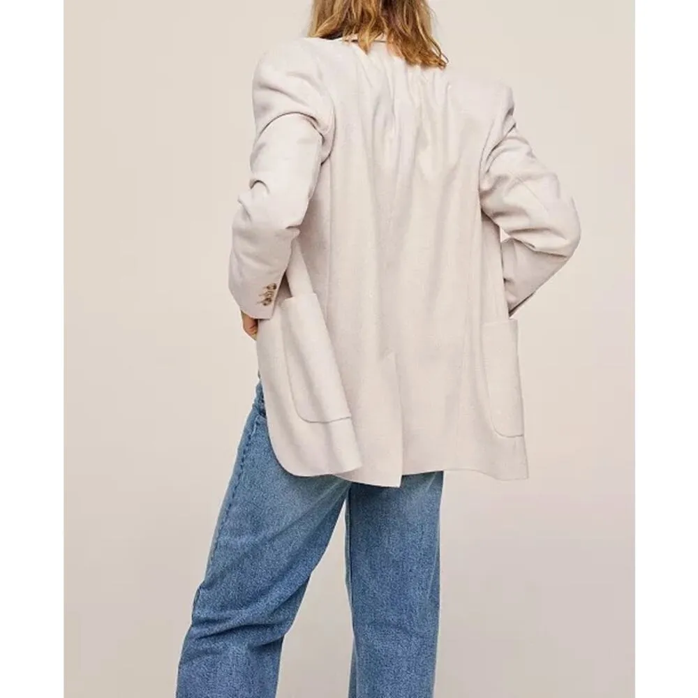 Mango Women's Flecked Wool-Blend Blazer Size Medium Cream Oatmeal - Image 14