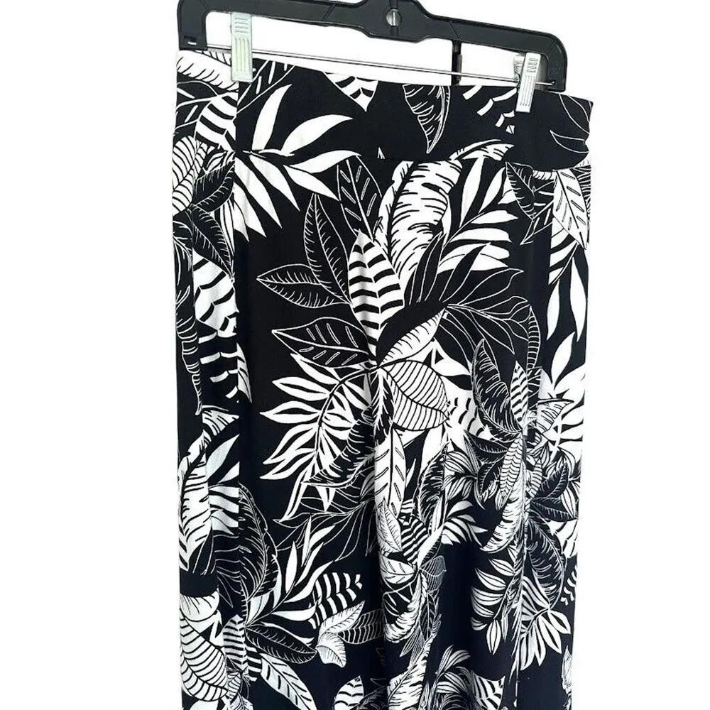 Talbots Jersey Maxi Skirt Silhouette Ferns Tropical Floral Black Stretch Small S - Image 2