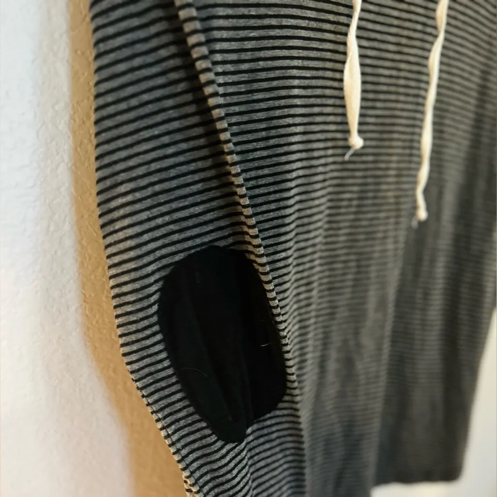 Staccato Striped Hoodie Top Elbow Patch Long Sleeve Pullover Women’s Size Medium - Image 2