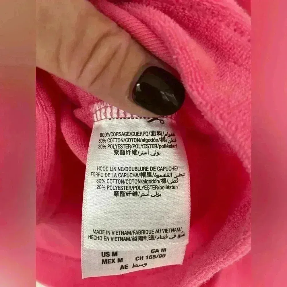 Juicy Couture Hot Pink Terry Cloth / Cotton Blend Cropped Hoodie Sweatershirt; M - Image 3