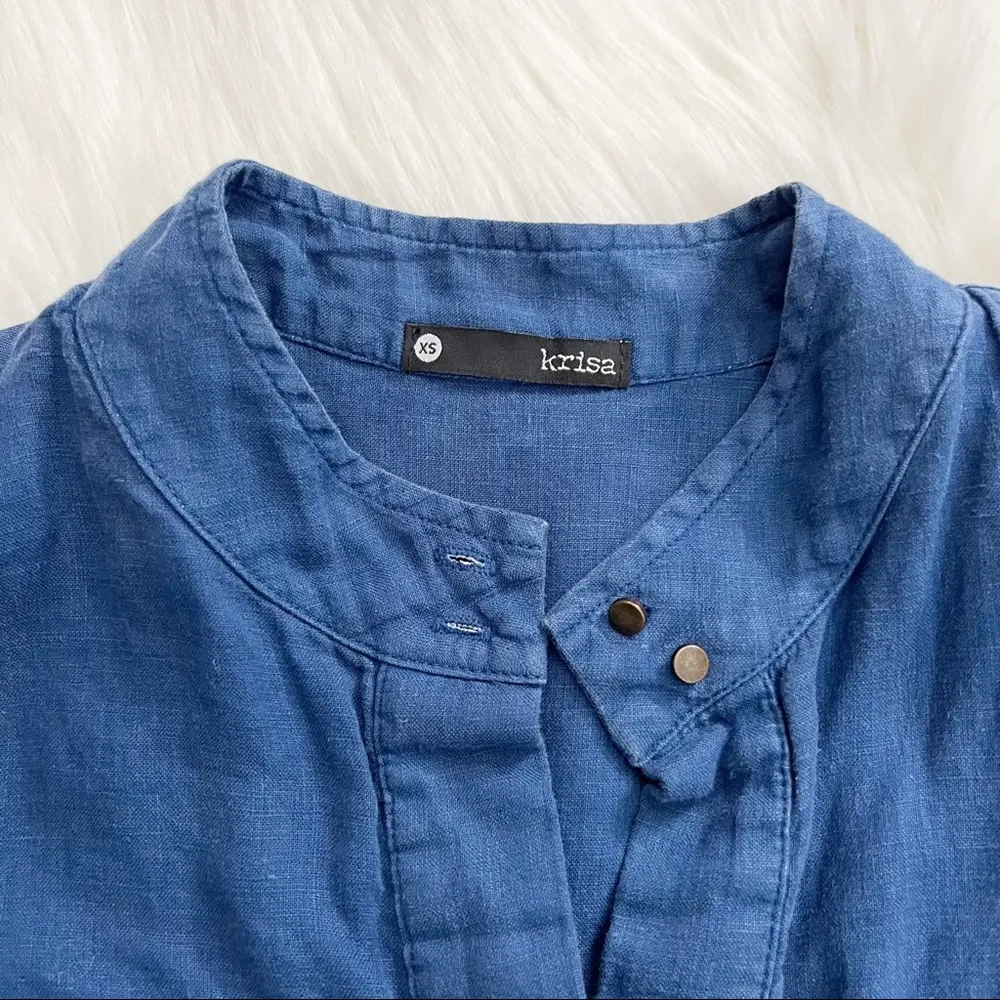 REVOLVE Krisa Blue Linen Button Up 3/4 sleeve Top Blouse XS - Image 2