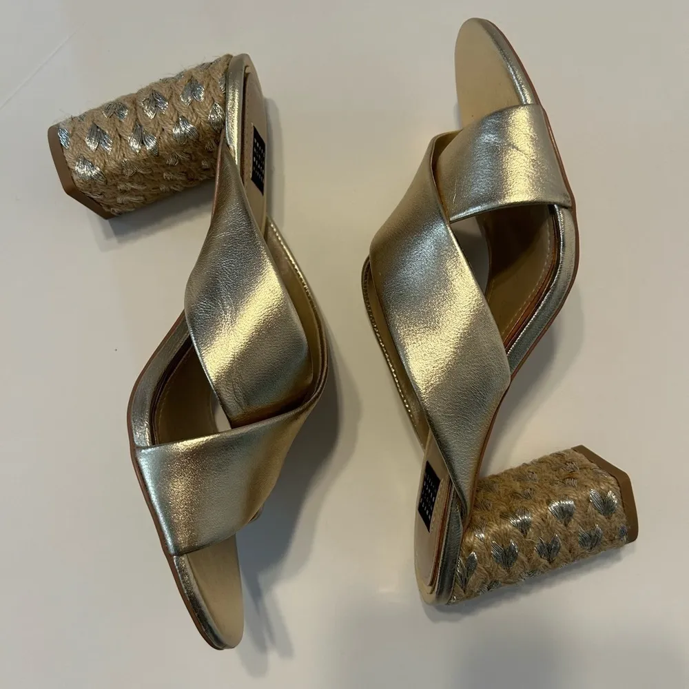 WHITE HOUSE BLACK MARKET WHBM Metallic Espadrille Heels- Champagne Gold Size 9 - Image 8