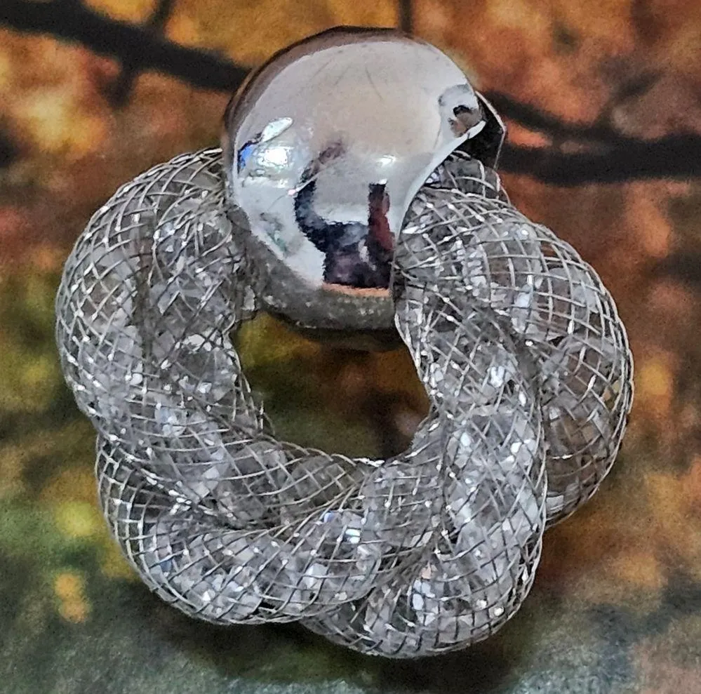 Silvertone Twisted Mesh Swarovski Crystal Filled Door Knocker Earrings - Image 3