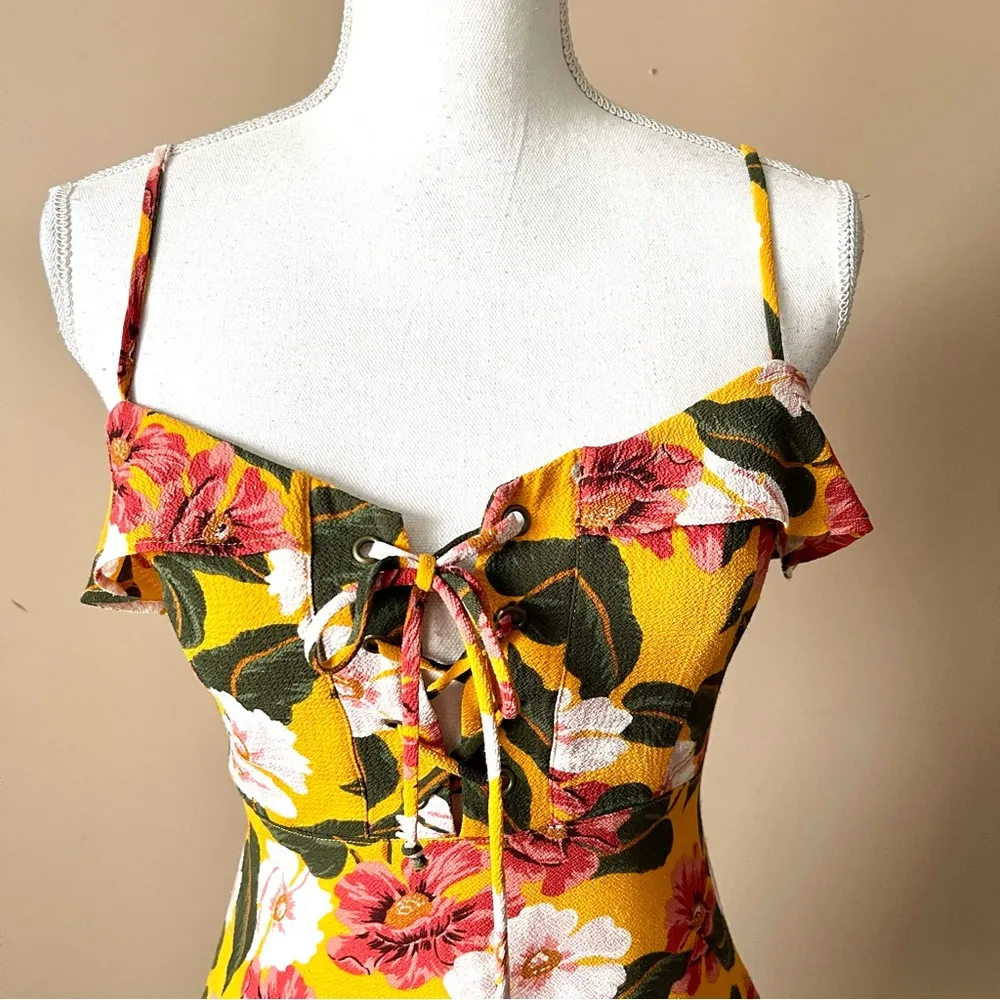 SHOW ME YOUR MUMU | Golden Yellow Floral Adrianna Mini Dress Sz S - Image 3