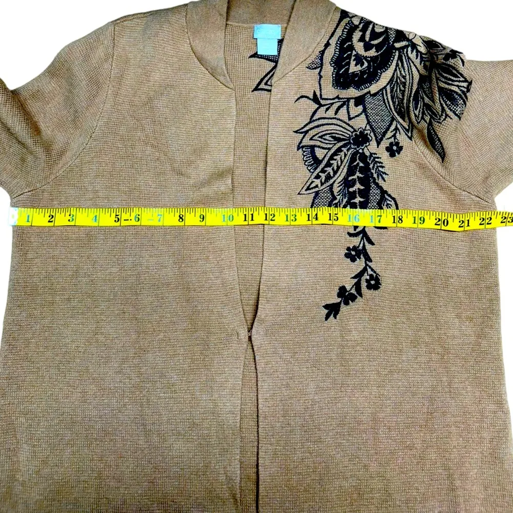Chico's Floral Embroidered Sweater Long Duster Cardigan Jacket Tan Size Large - Image 13