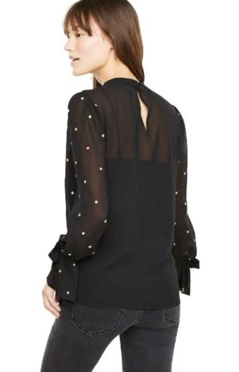 NWT  Sheer Clip Polka Dot Blouse Shirt - Image 2