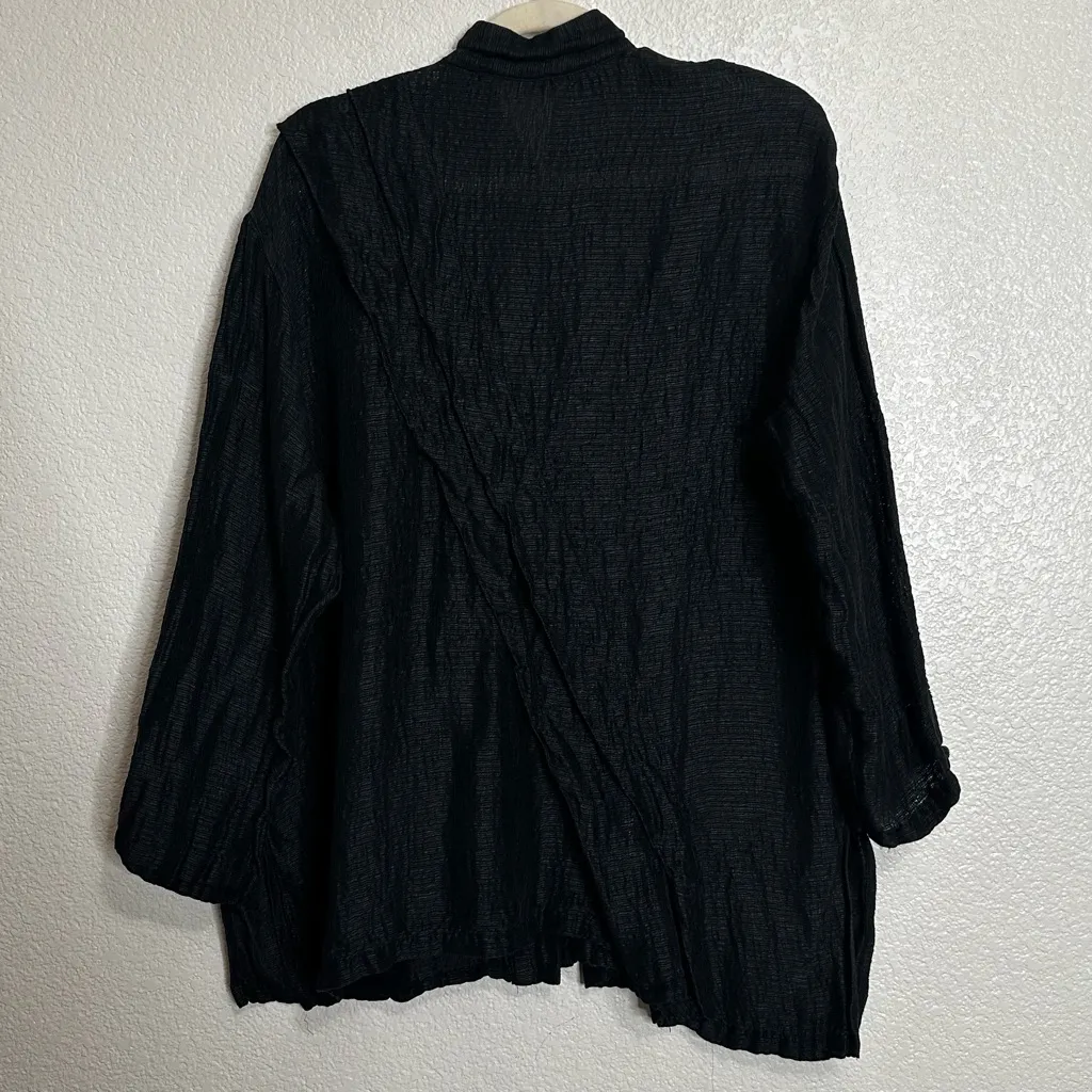 Xiaoyan Lin 100% Silk Black Pleated Button Down Shirt, Sz Large - Image 6