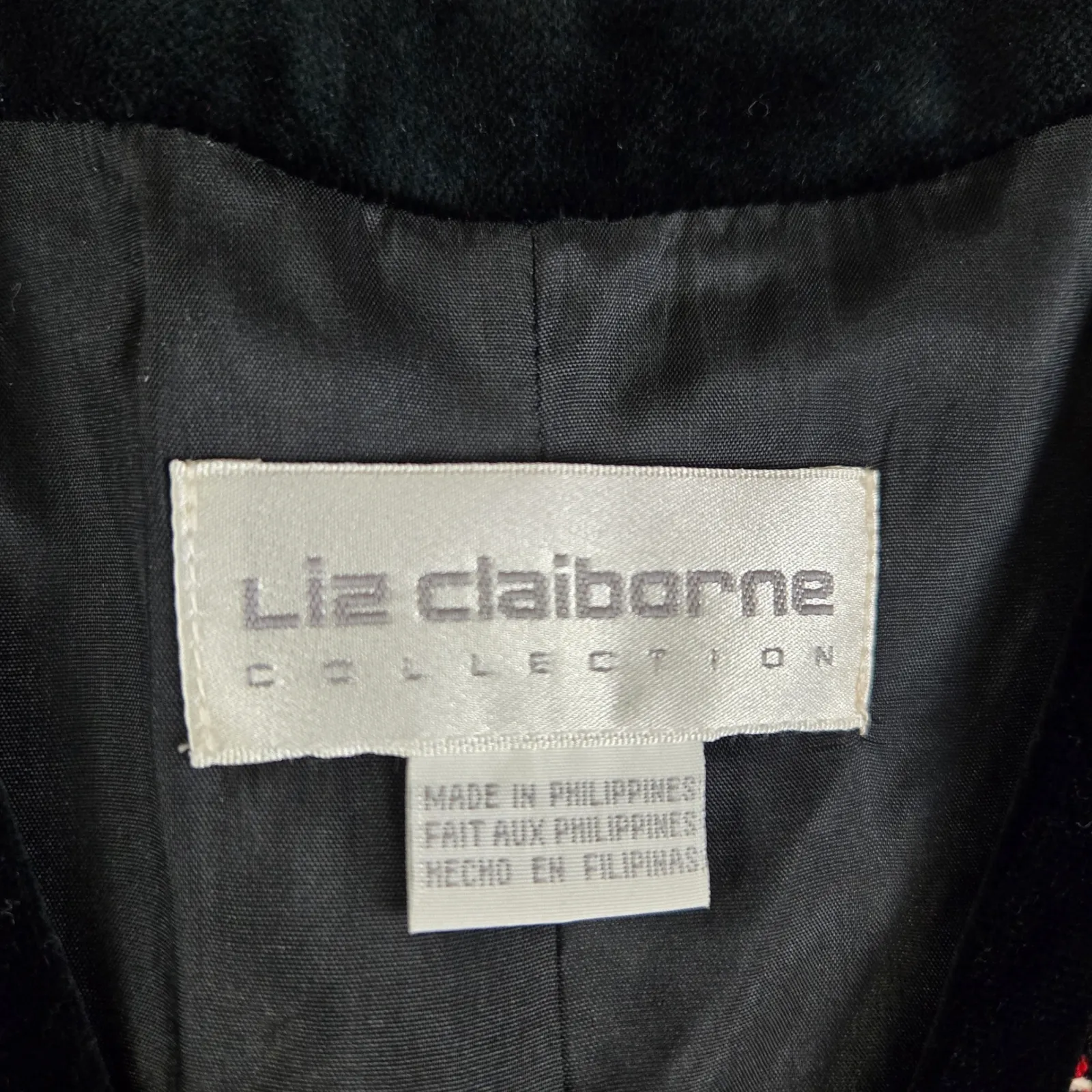 Vintage 90s Black Red Tartan Plaid Wool Blend Velvet Trim V-Neck Blazer Size 4 - Image 7