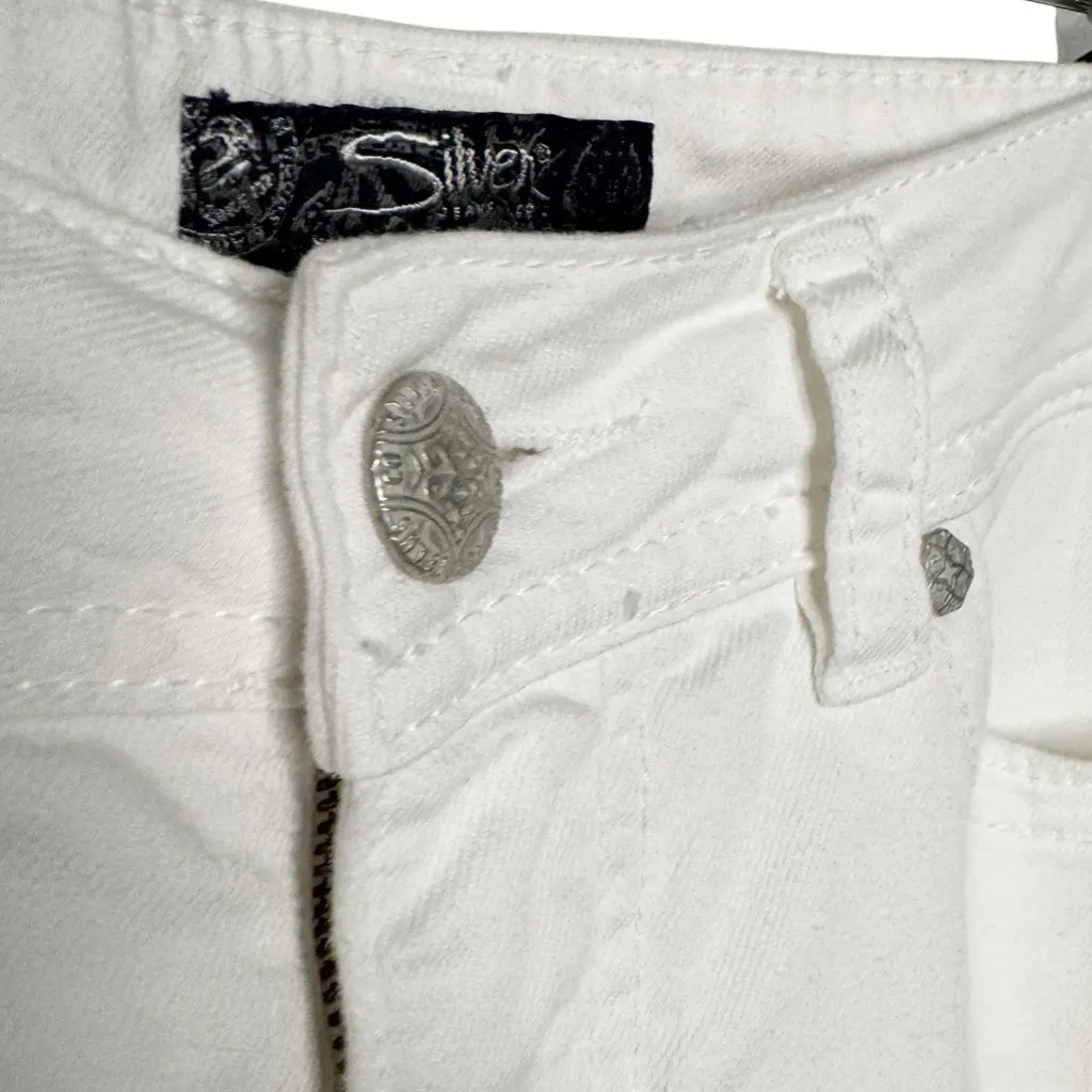 SILVER WHITE CROPPED SUKI MID-RISE STRAIGHT LEG JEANS SZ 29/8 - Image 5