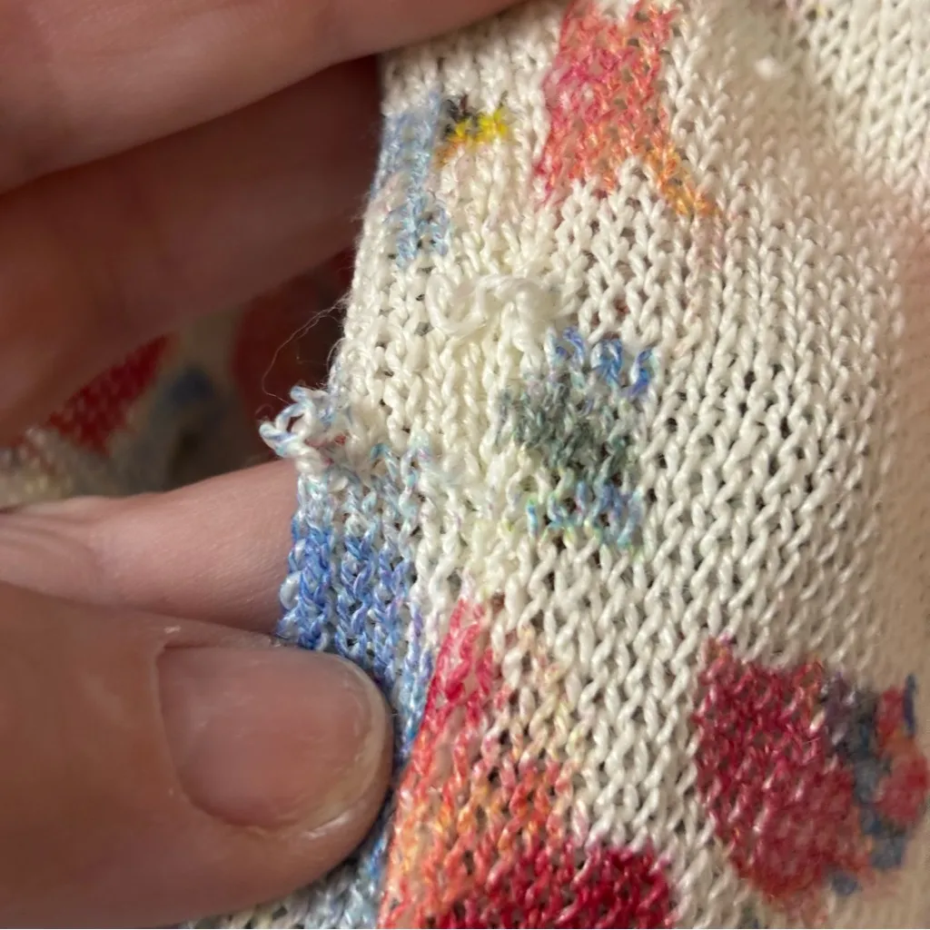 J JILL Linen Blend Watercolor Floral Print Duster Cardigan Sweater Colorful Sz M Blue Size M - Image 10