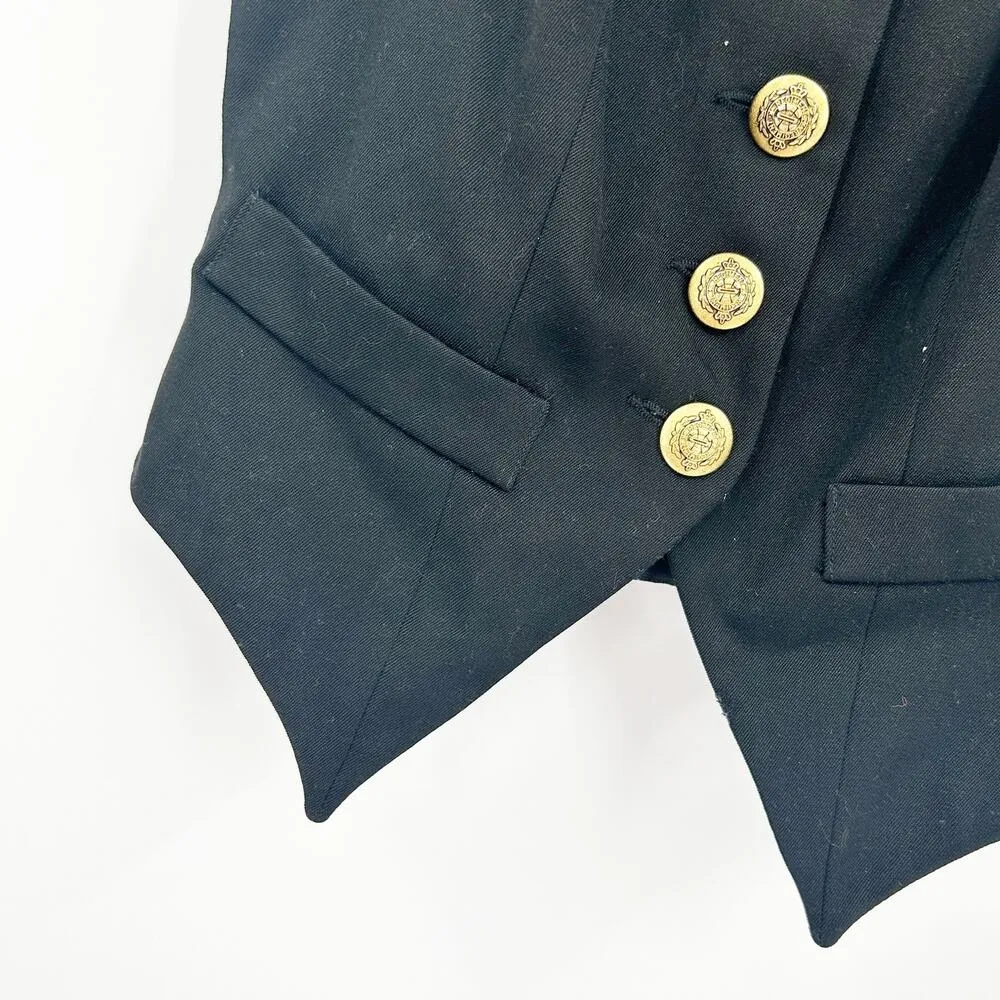 Bebe Womens Y2K Vintage Preppy Academia Gold Crest Buttons 100% Wool Vest Size 6 - Image 5