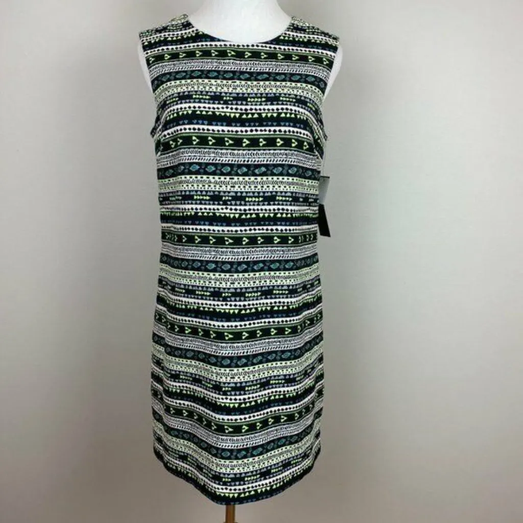 Cynthia Steffe Dress 6 Neon Green Black Mini Shift Tribal Print Exposed Zip New - Image 9
