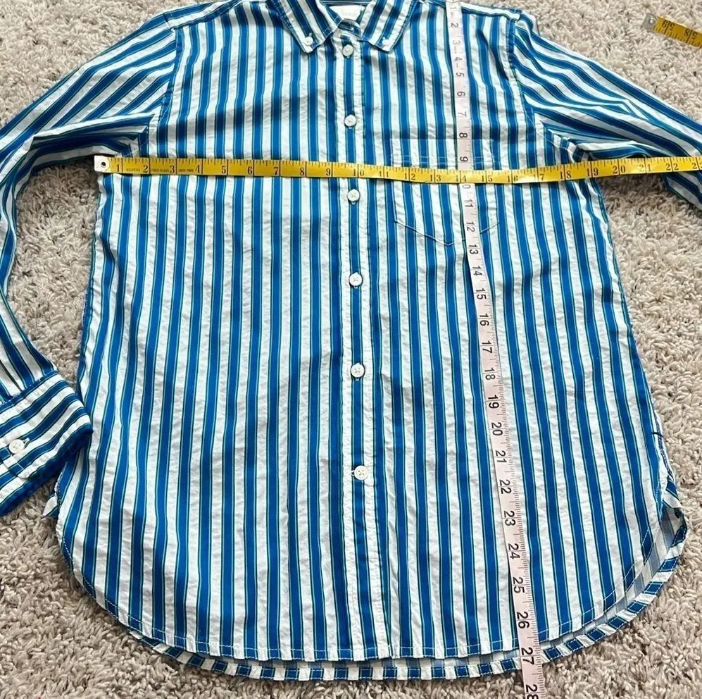 J. Crew Classic Cotton Striped Long Sleeve Button Down Shirt Top Women’s 4 Blue - Image 4