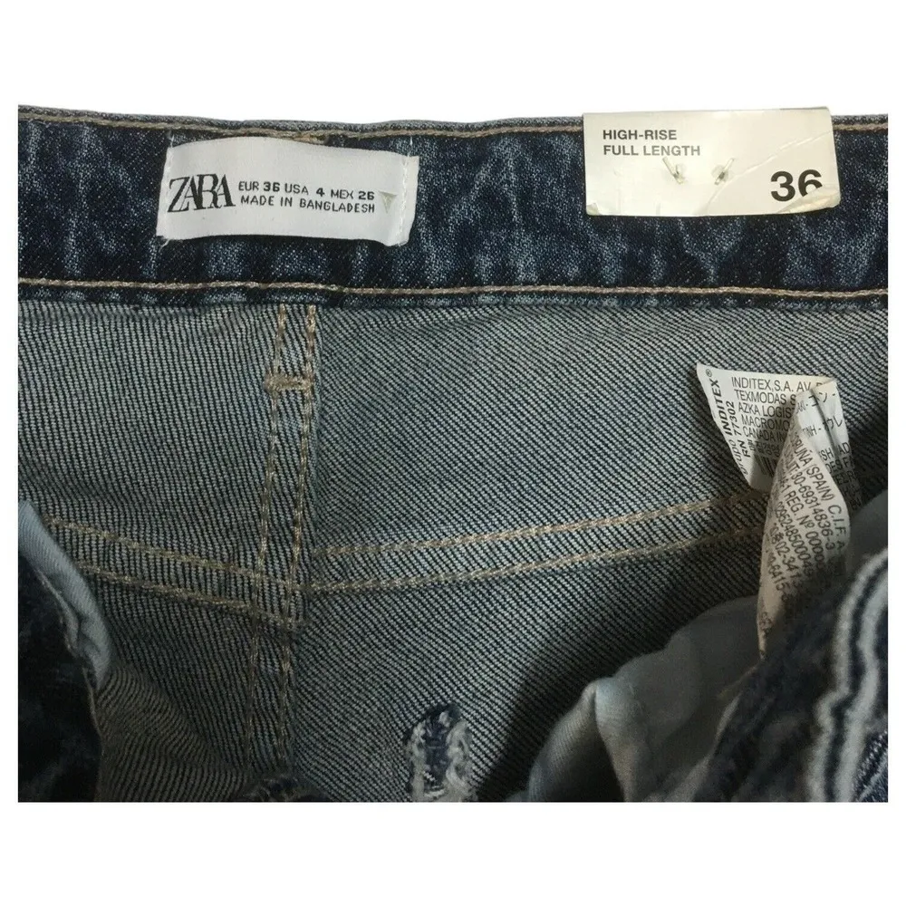 New Zara Jeans Womens 4 High Rise Full Length Split Slim Denim Blue - Image 9
