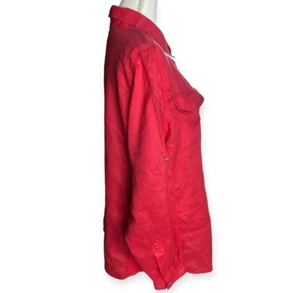 Calvin Klein Coral Long Sleeve Button Front Linen Shirt - Image 96