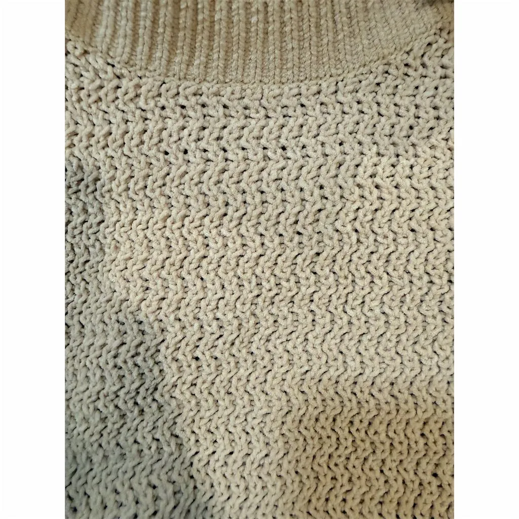 Poof Apparel Women's Beige Open Knit Crew Neck Sweater Size S - Image 3