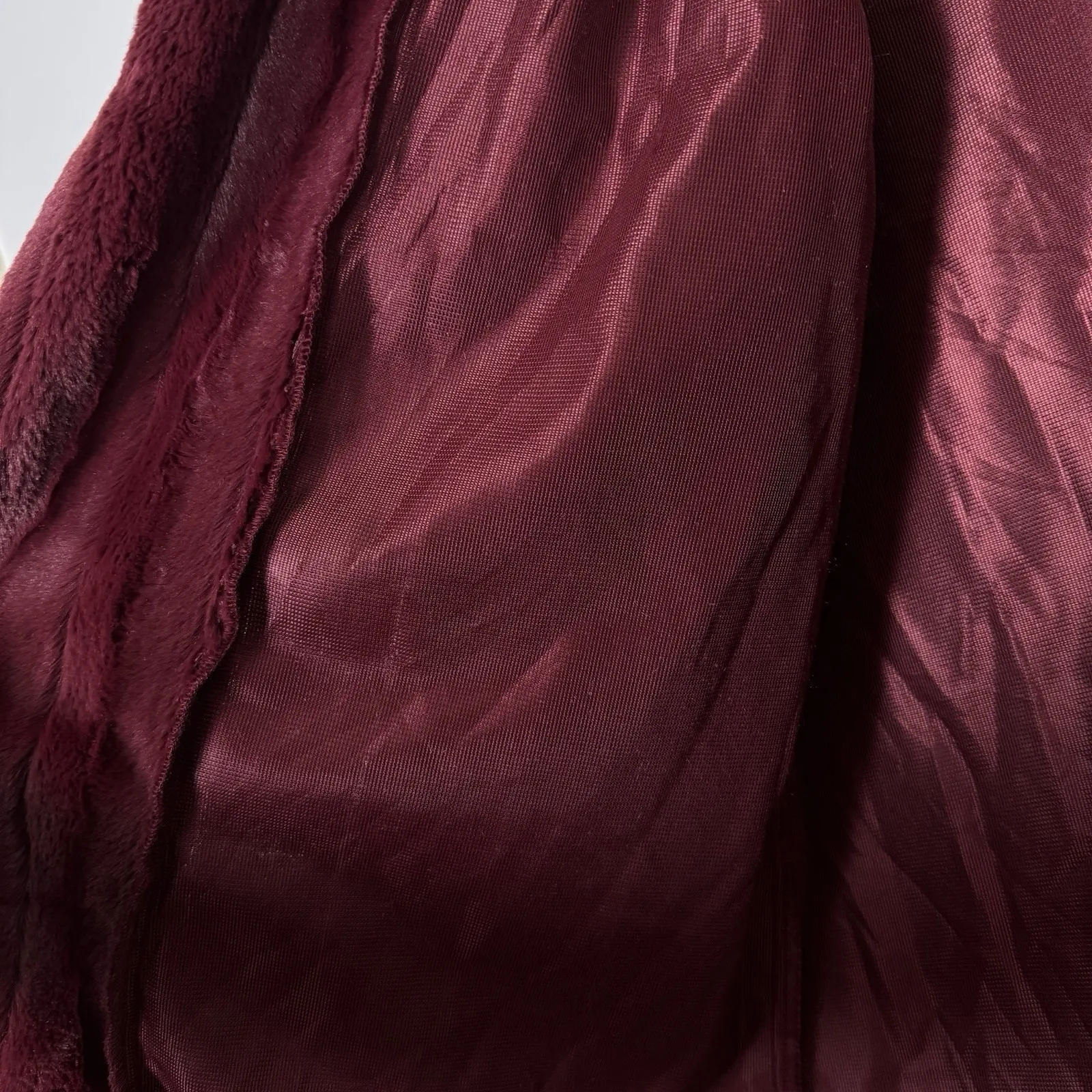 Faux Fur Plus Sz 1X Jacket Burgundy Hooded Whimsigoth Evening Formal Retro Vamp - Image 7