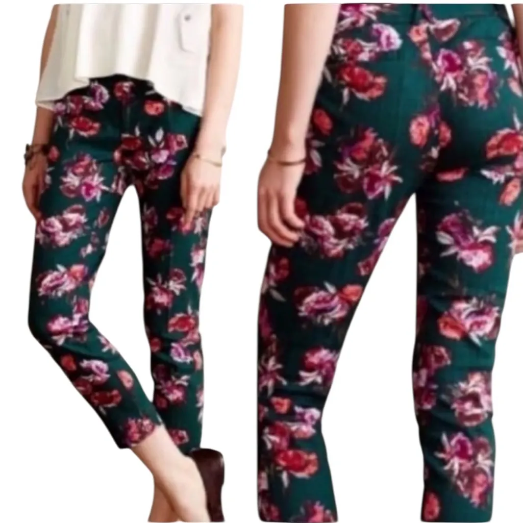 Anthropologie cartonnier floral Green Charlie ankle cotton pants 8 - Image 2