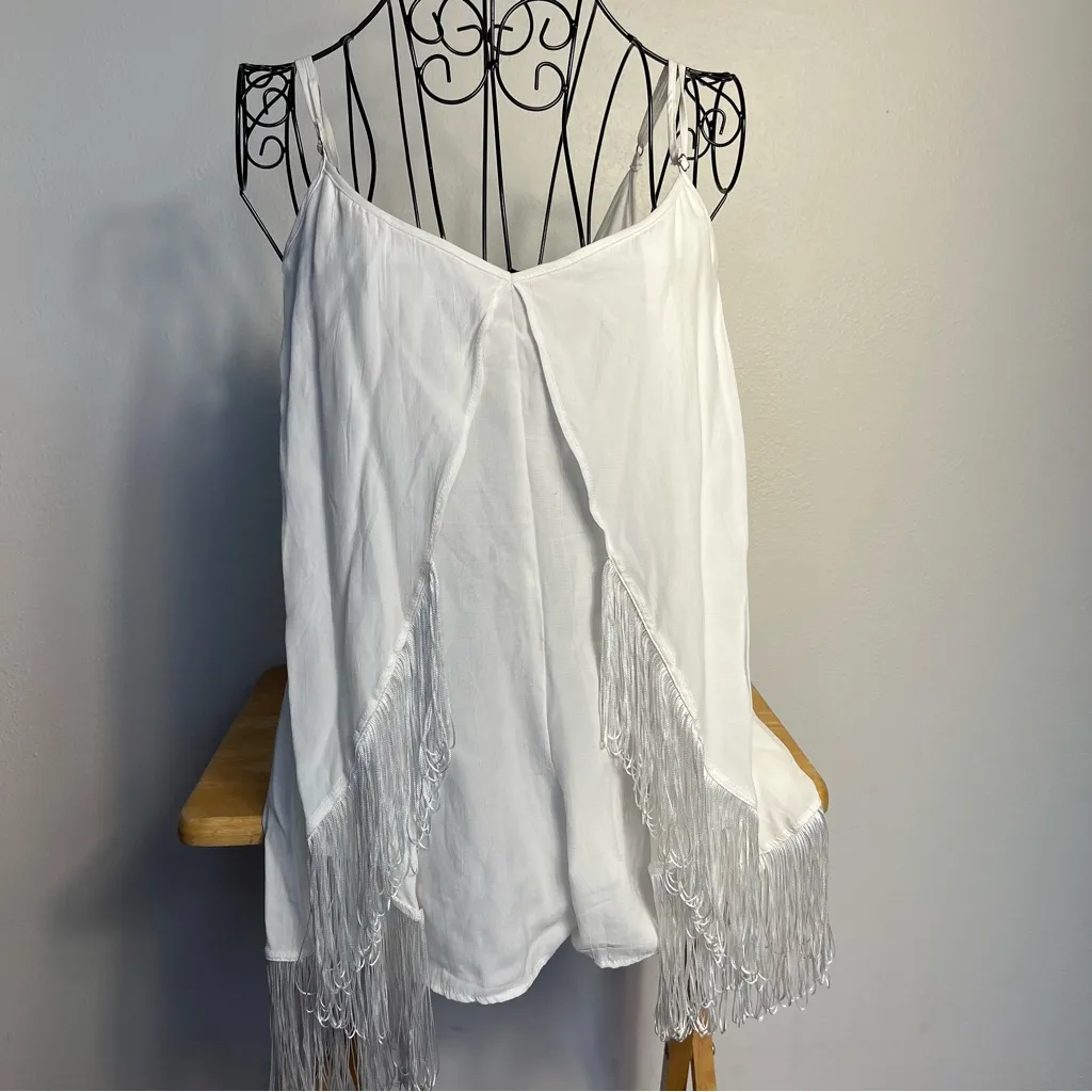 Free People woman’s bohemian western White Fringe Jumpsuit size SP - Image 2
