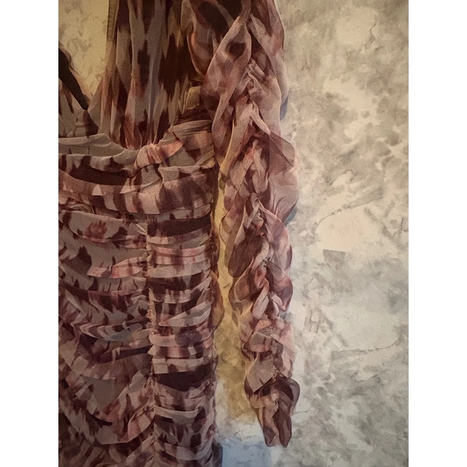 Zara Women's Mesh Ruched Bodycon Long‎ Sleeve Mini Dress V Neck Size L - Image 5