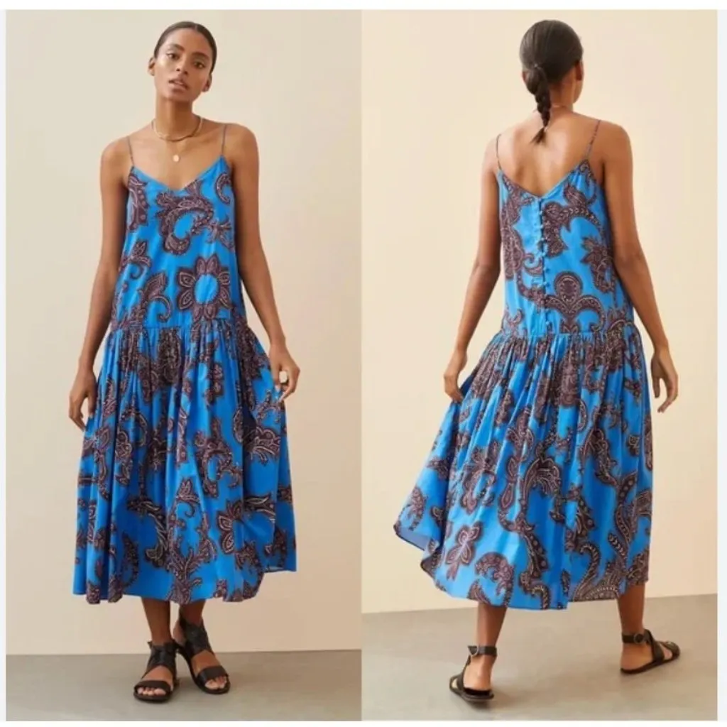 Anthropologie Atsu Flounced Paisley Dress Womens Small Blue Midi Boho - Image 2