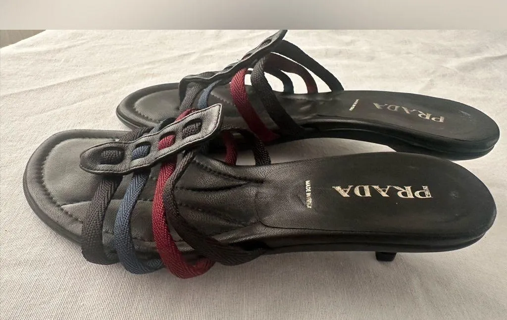 Prada Black and Blue Sandals Minimalist Design Sz 7 - Image 4