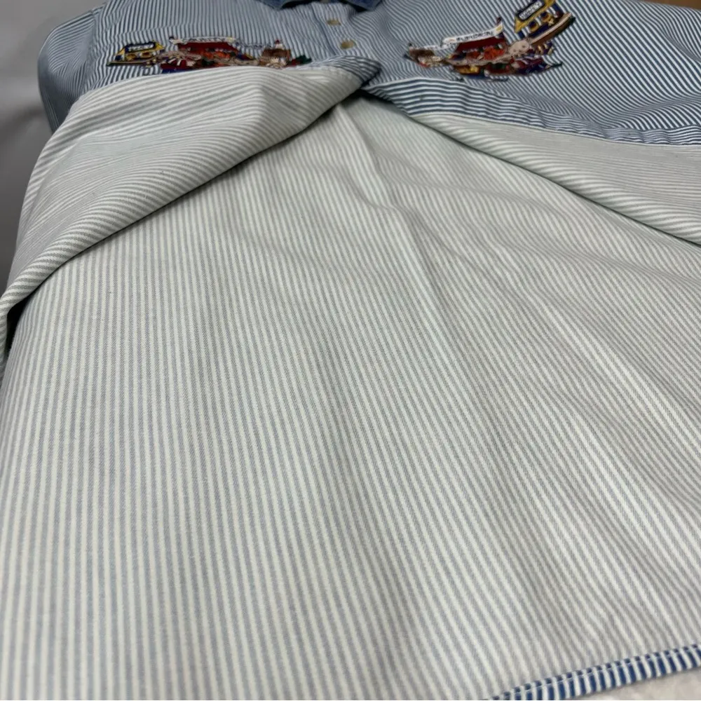 Blue White Stripe top Embroidery 22w/24w 100%cotton county pumpkin denim collar - Image 12