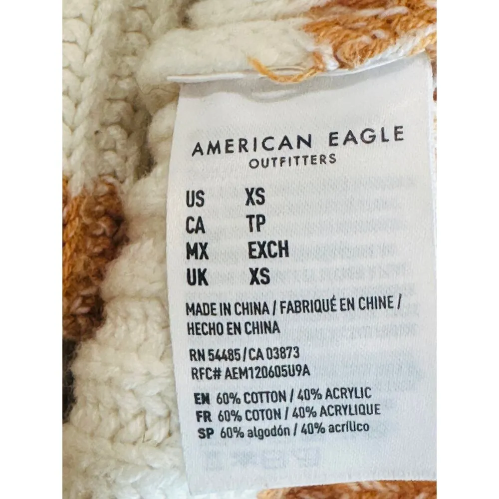 American Eagle Womens Sweater Size XS Striped Cropped henley Style Long Sleeve - Image 3