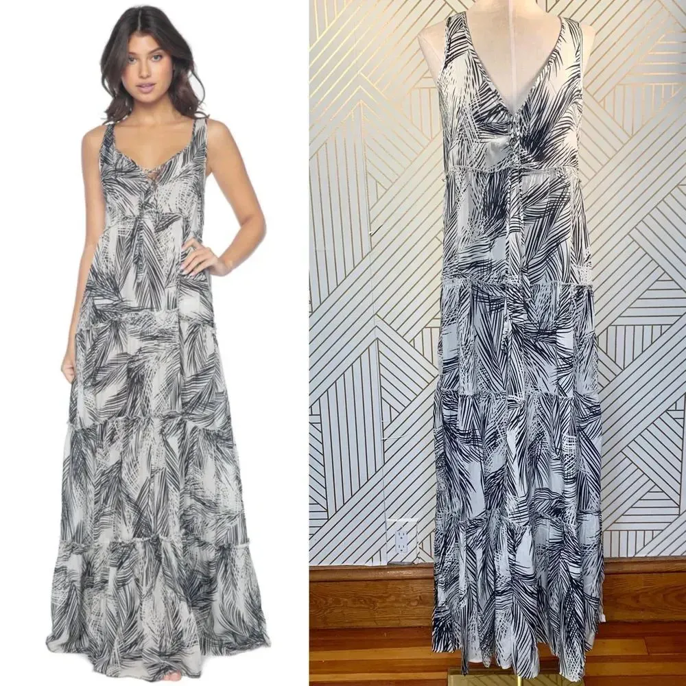 PilyQ Nassau Gulsina Long Dress in White and Black Palm‎ Tropical Size XS/S - Image 2