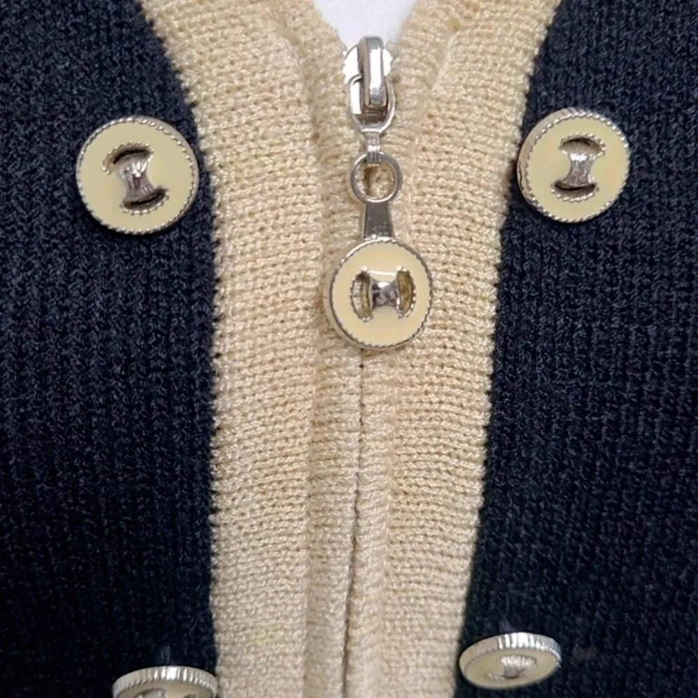 Dylani Sweater Womens Zip Up Cardigan Knit Black/Cream Sweater Size Medium Black - Image 5