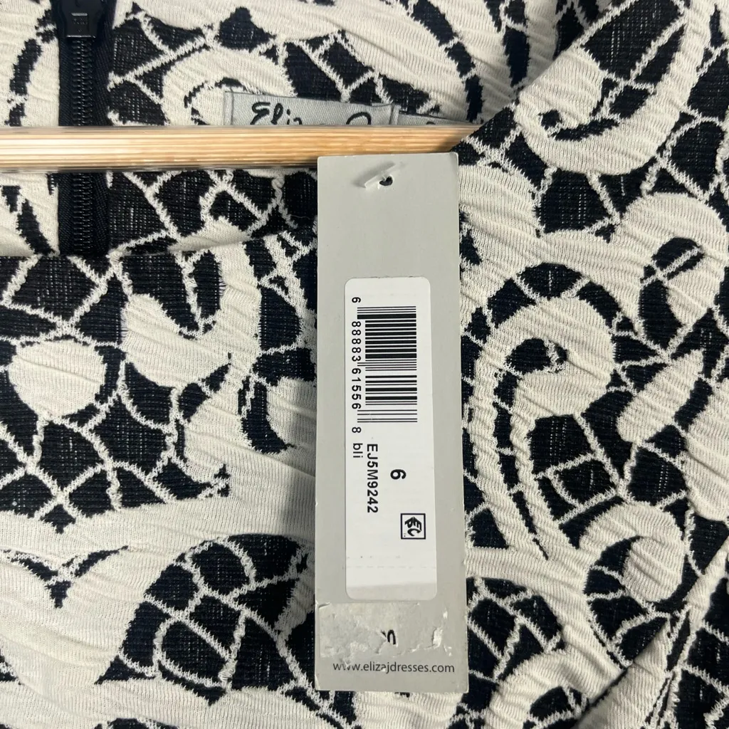 ELIZA J 6 Dress Black White Lace Print Woven A Line 3/4 Sleeve Paisley Baroque - Image 2