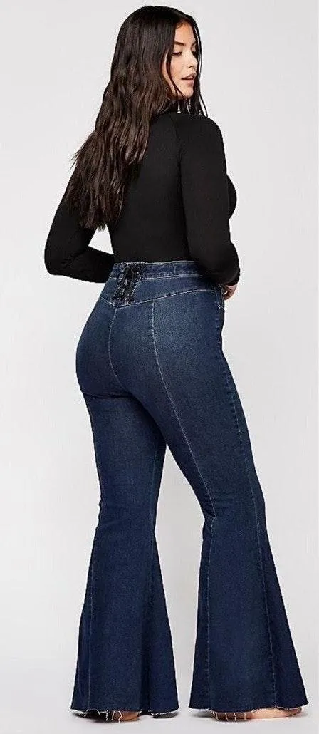 Super High Waist Lace Up Flare Jeans - Image 4