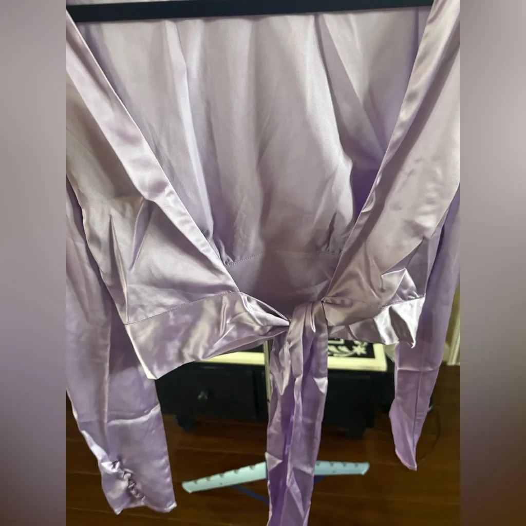 Endless Rose High Neck Open Back Satin Lilac Blouse - Image 6