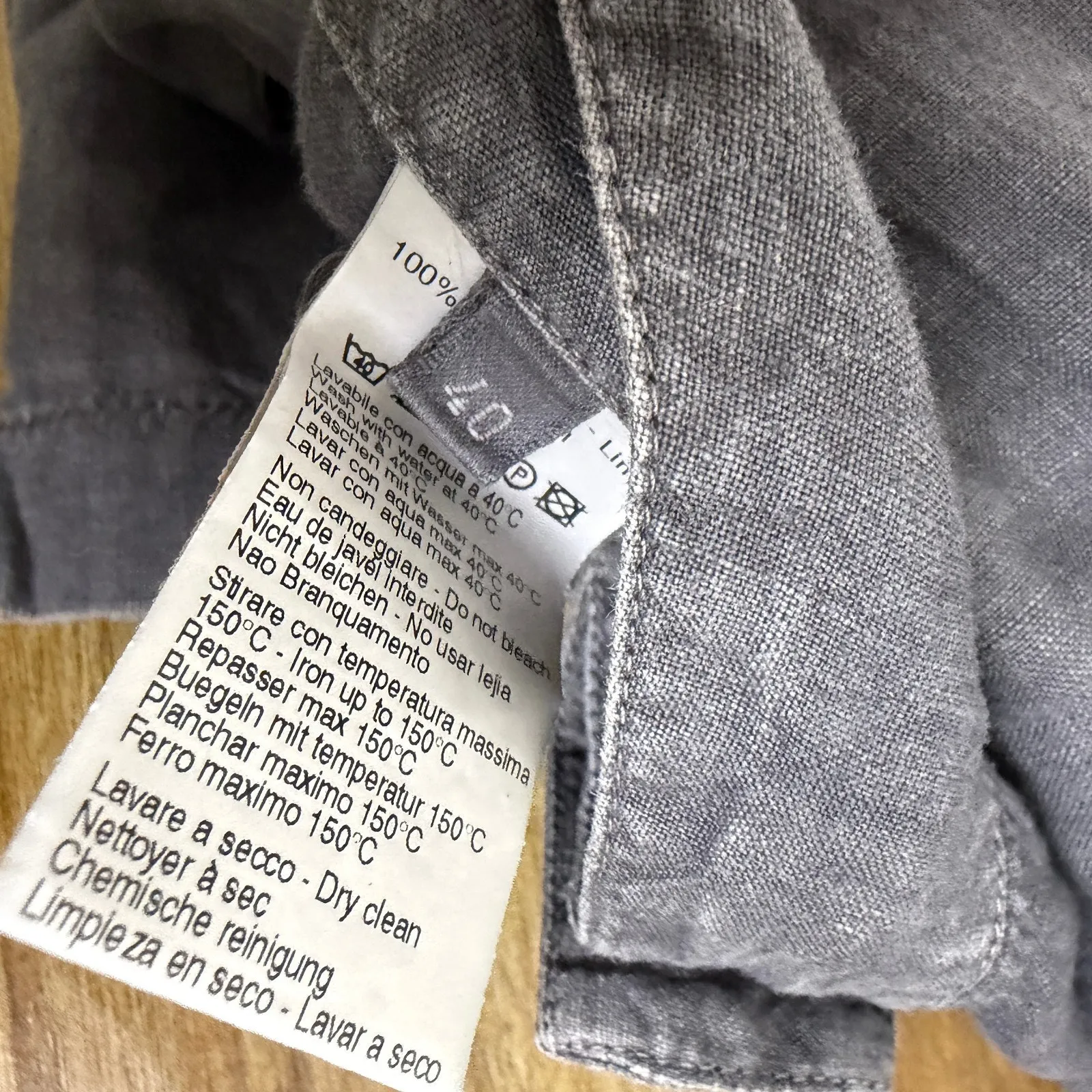 120% Lino Gray Straight Leg Linen Pants Pleated Low Rise Washed Womens EU 40 - Image 9