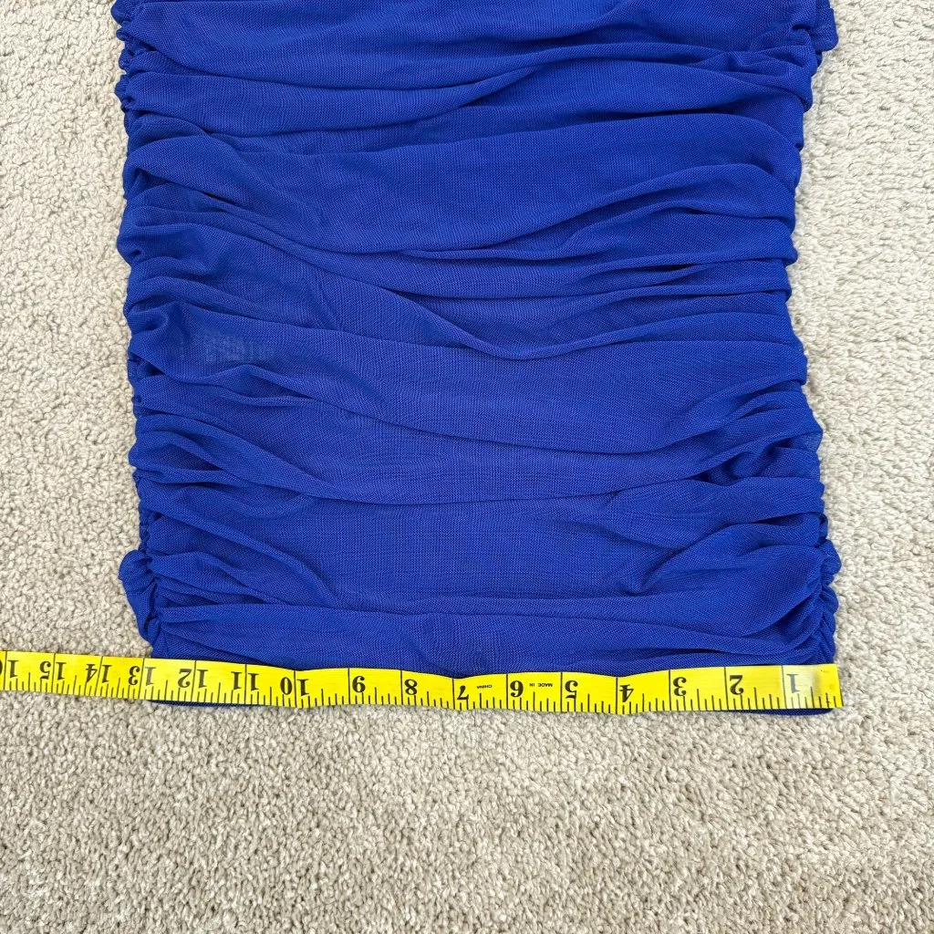 Good American Sheer Mesh Ruched Maxi Skirt‎ Womens Size S Blue - Image 7