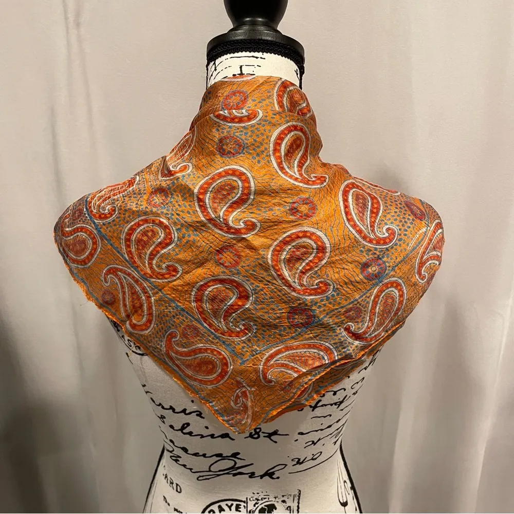 Vintage 70’s? groovy orange turquoise paisley silk scarf square - Image 6