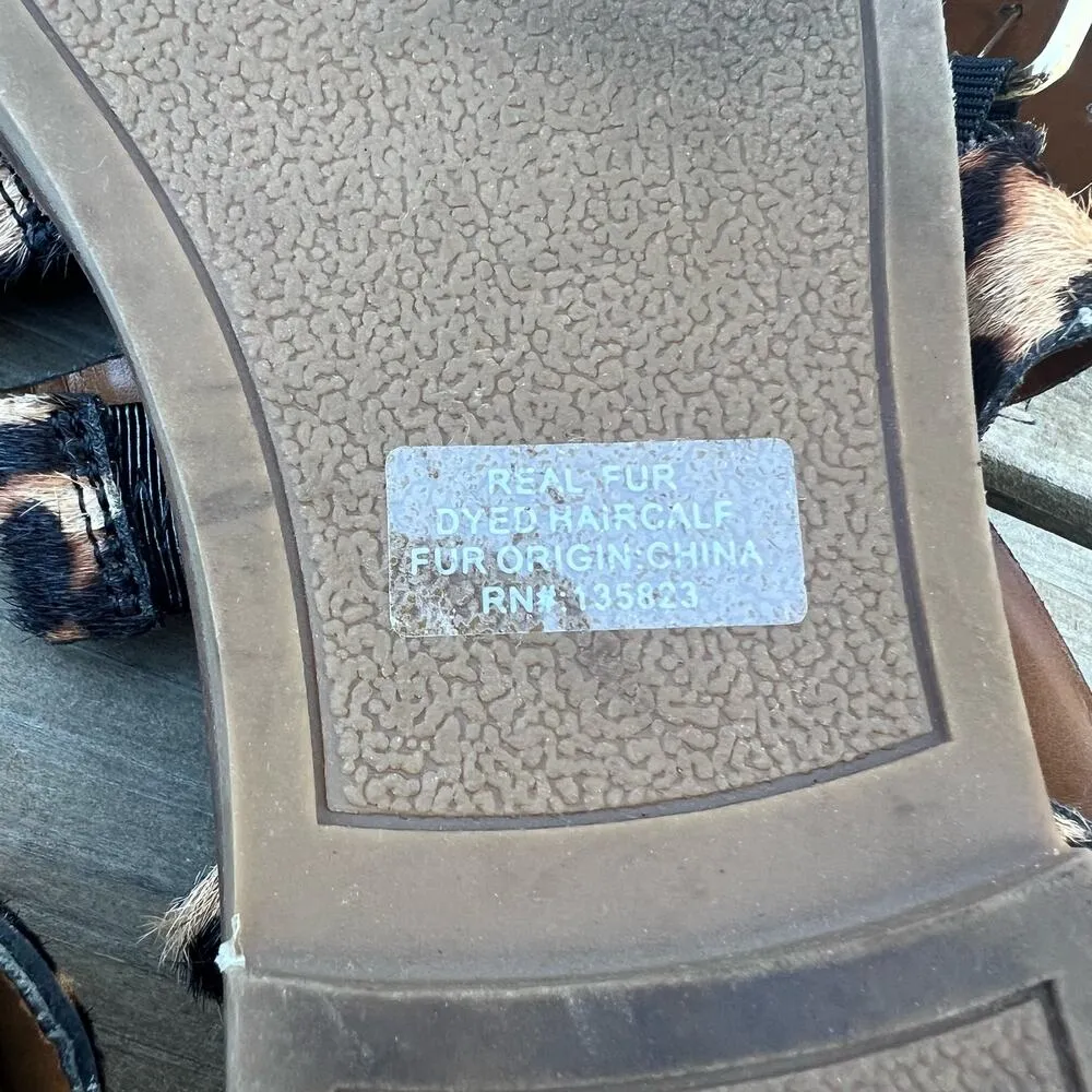 Franco Sarto Kyson Calf Hair Cheetah Strappy Ankle Sandals 7.5M - Image 6