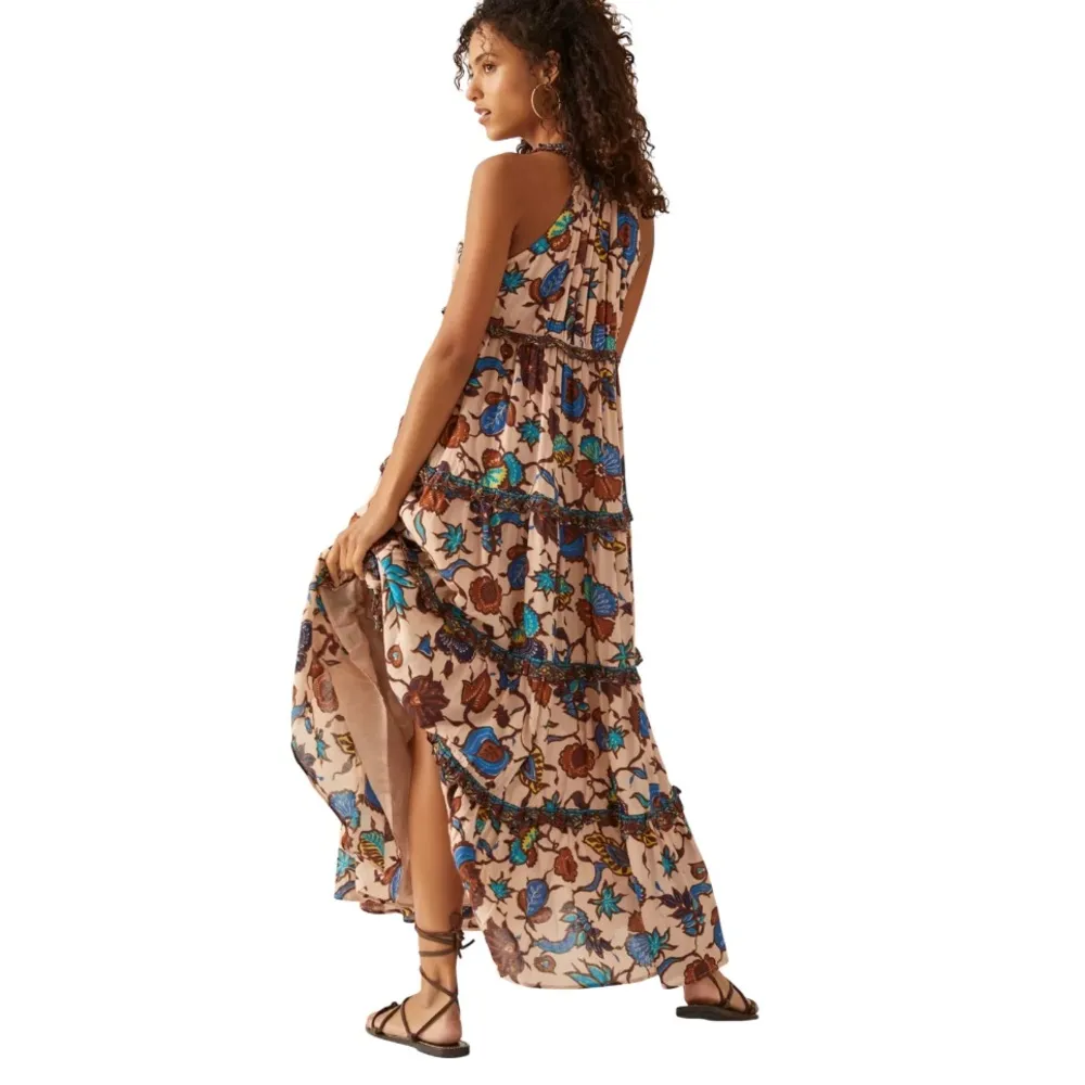 Love The Label Boho Printed Maxi Dress Anthropologie Sz XS Brown - Image 2