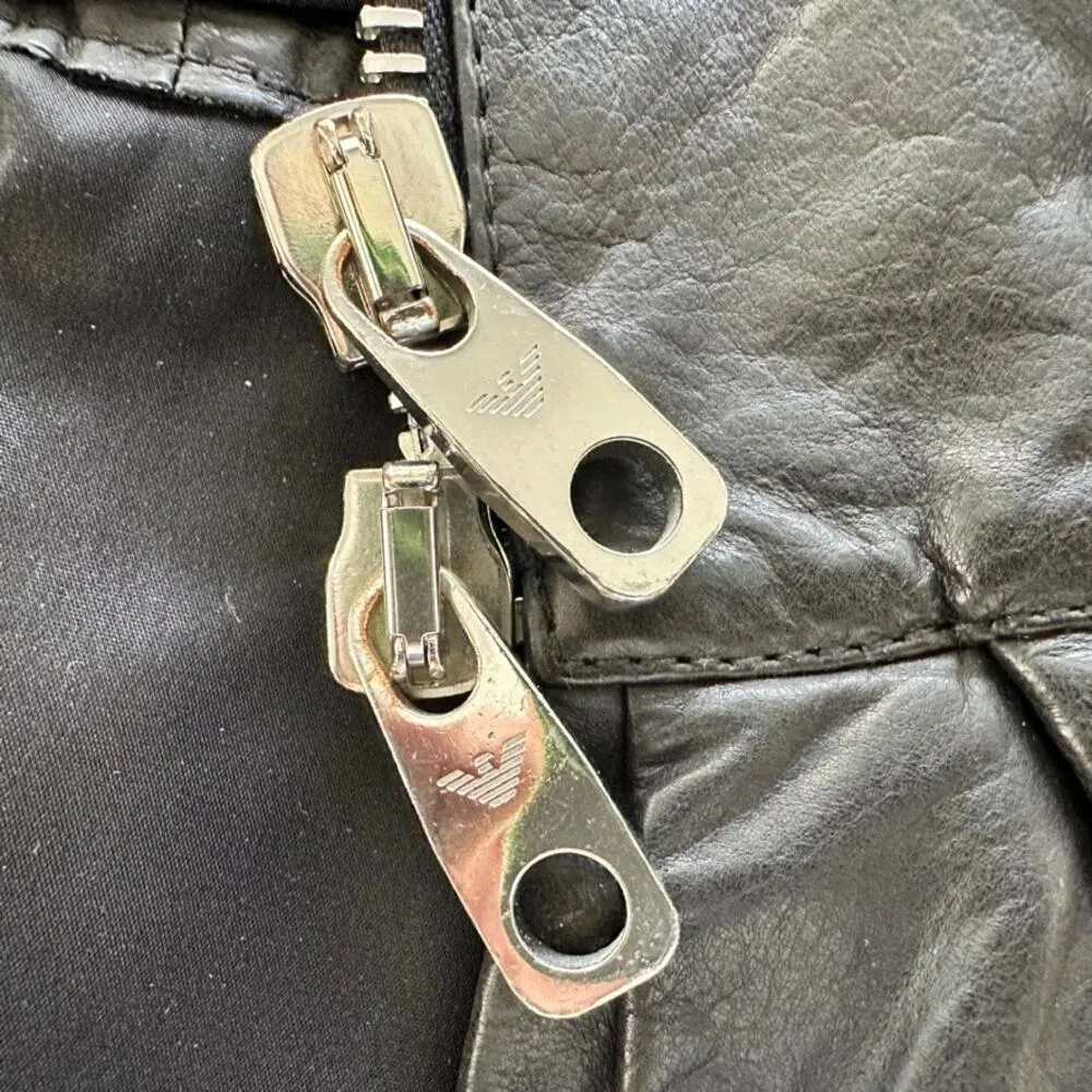 Emporio Armani Black Leather Moto Peplum Jacket Size 38 XS 2/4 US Italy - Image 6