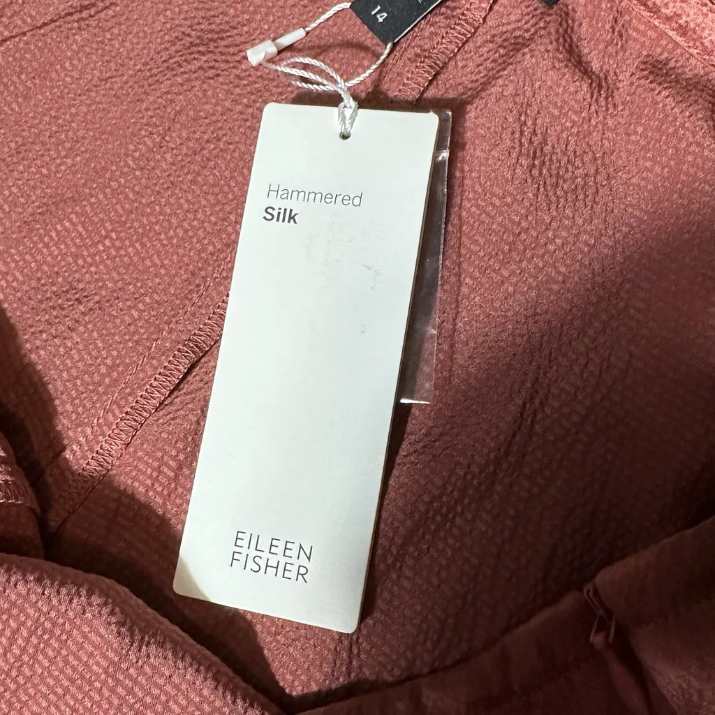 NWT Eileen Fisher Hammered Silk Chuty Palazzo Pants Side Zip Red Pink 14 Hi-Rise - Image 5