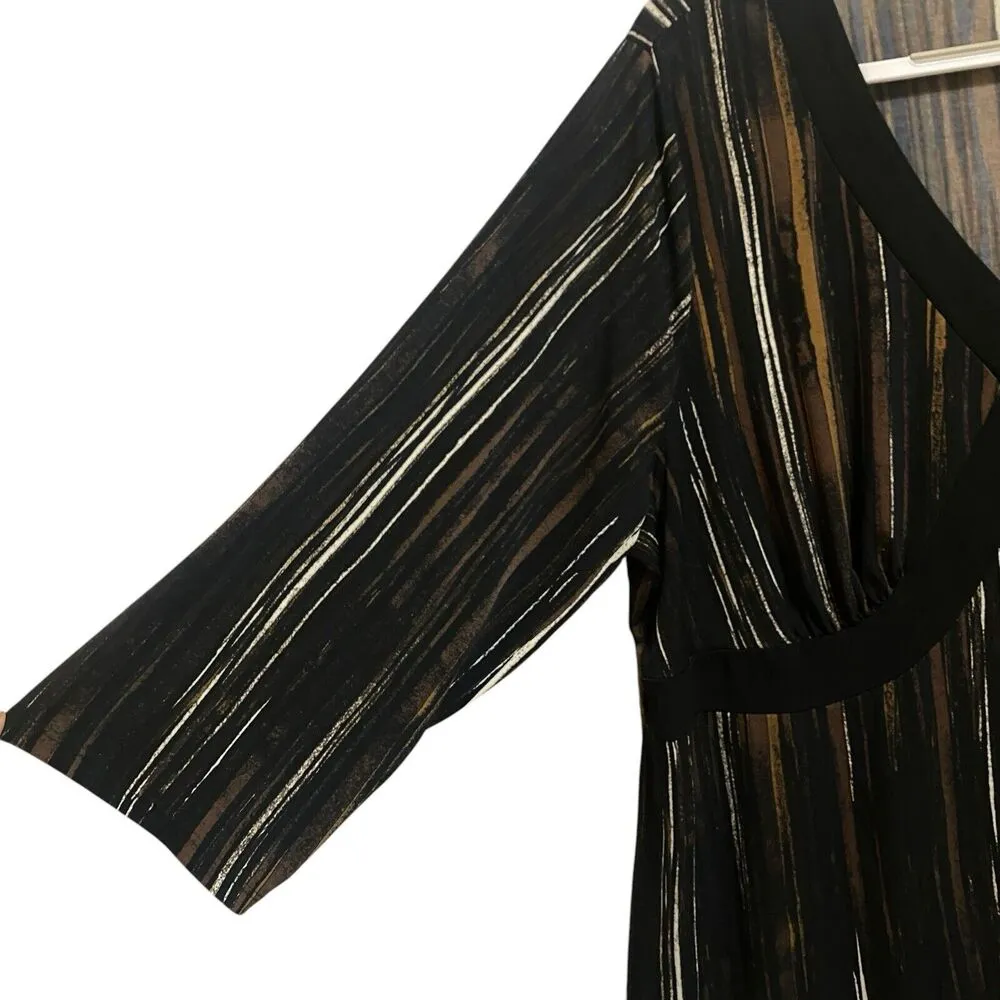 Liz & Co. Woman Plus 2X Black Brown Blouse Vneck 3/4 Sleeve Light Weight Neutral - Image 3