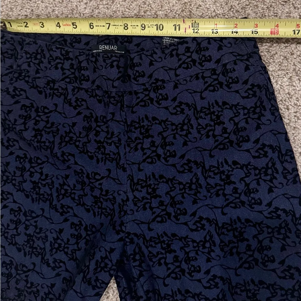 Burnout Velvet Goth Dark Fall Navy Black Flocked Floral Pants Size 8 Renuar Blue - Image 8