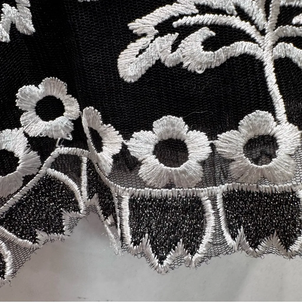 Black Mesh Overlay Silver Metallic Embroidered 3D Flowers Formal Party Dress - Image 8