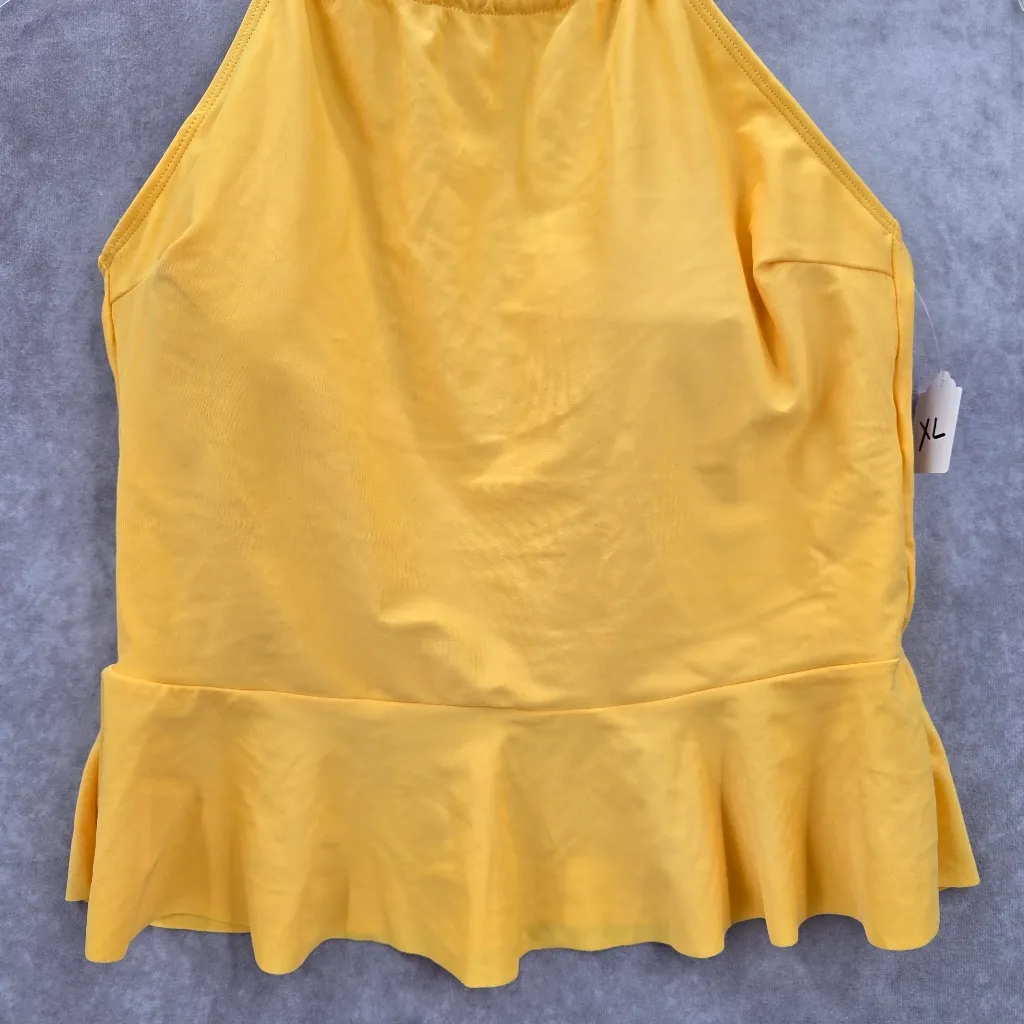 18. Yellow Halter Tankini Ruffle Tie Bikini Swimwear Top XL - Image 4